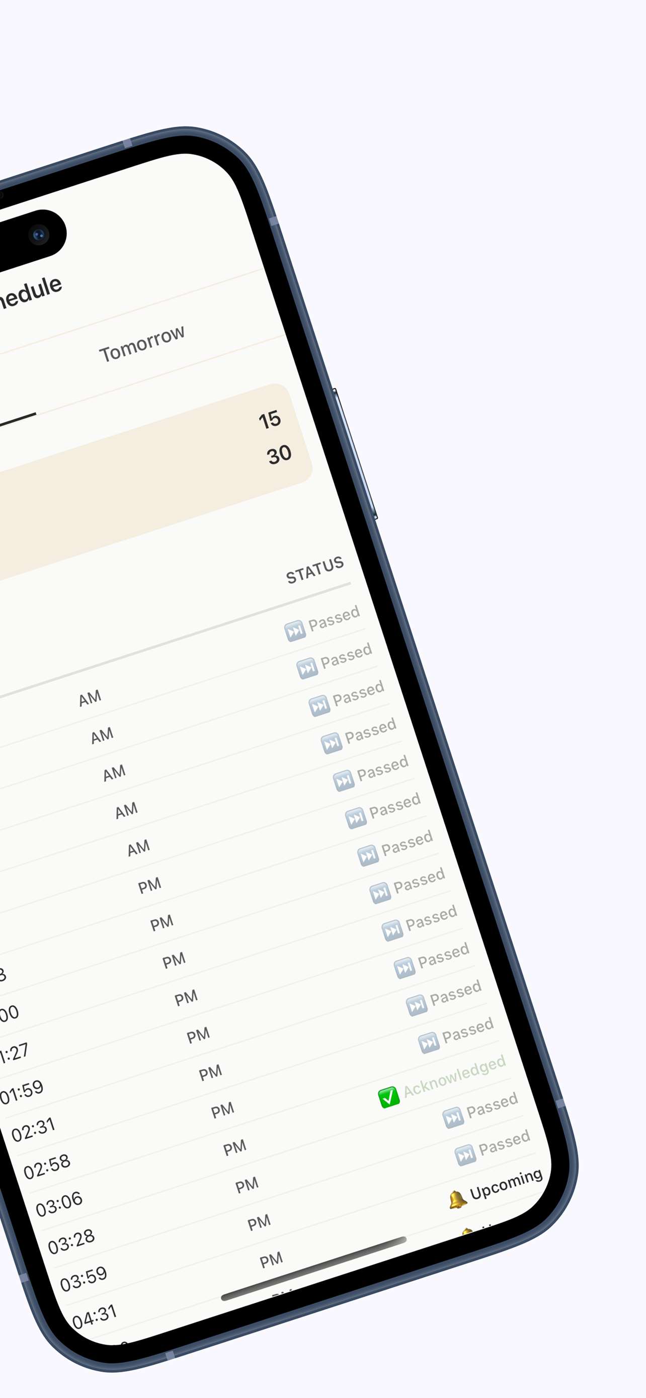 App settings screen